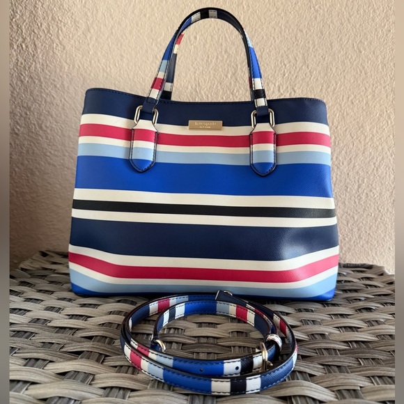 Kate Spade New York Striped Crossbody Satchel Tote Bag - Red White & Blue - Picture 14 of 15